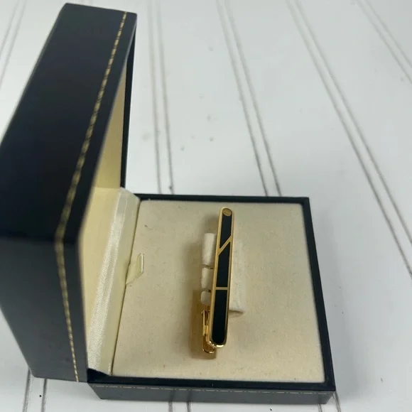 Dunhill Vintage Black Gold Tie Clip Elegant Designer Bar Formal Luxury - Picture 5 of 7